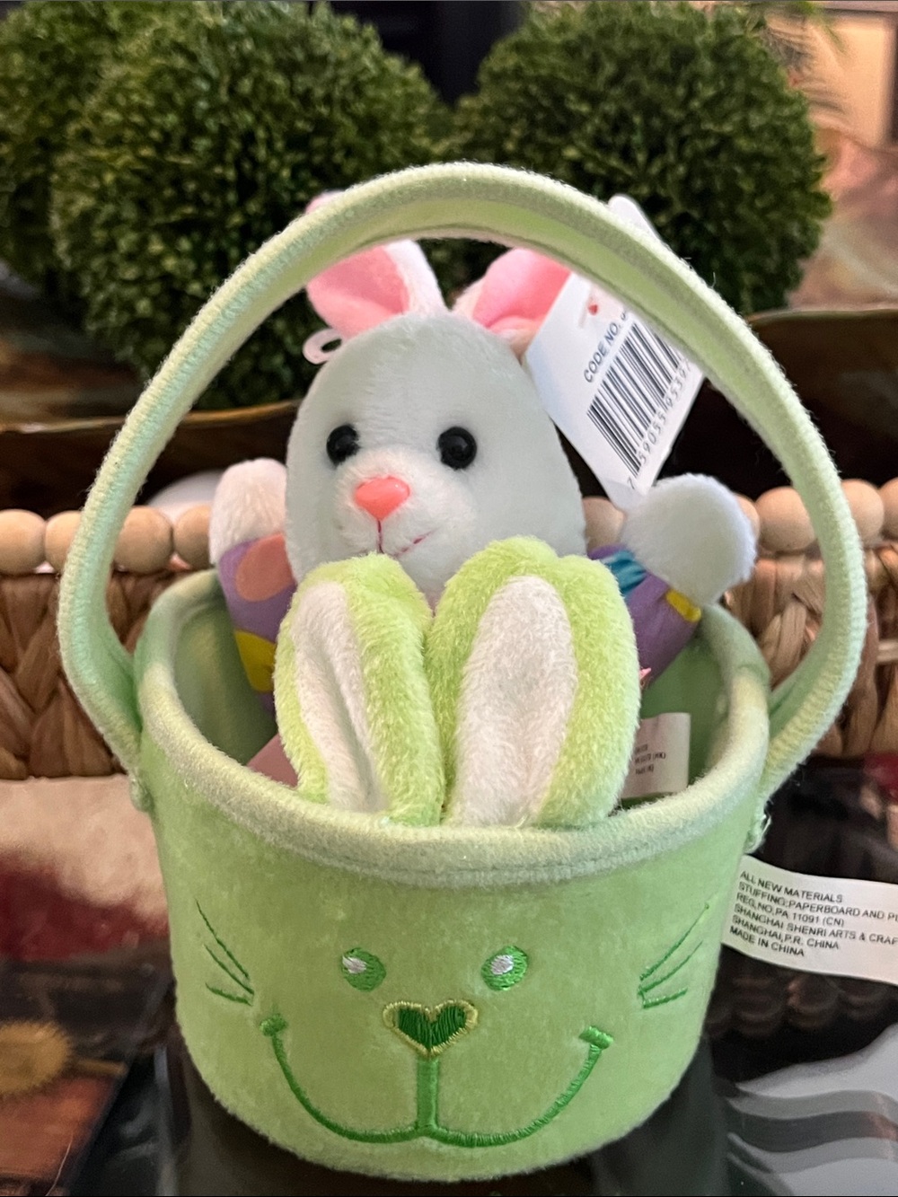 Plush Easter Bunny in Green Bunny Basket - Kids Stuffed Animal
